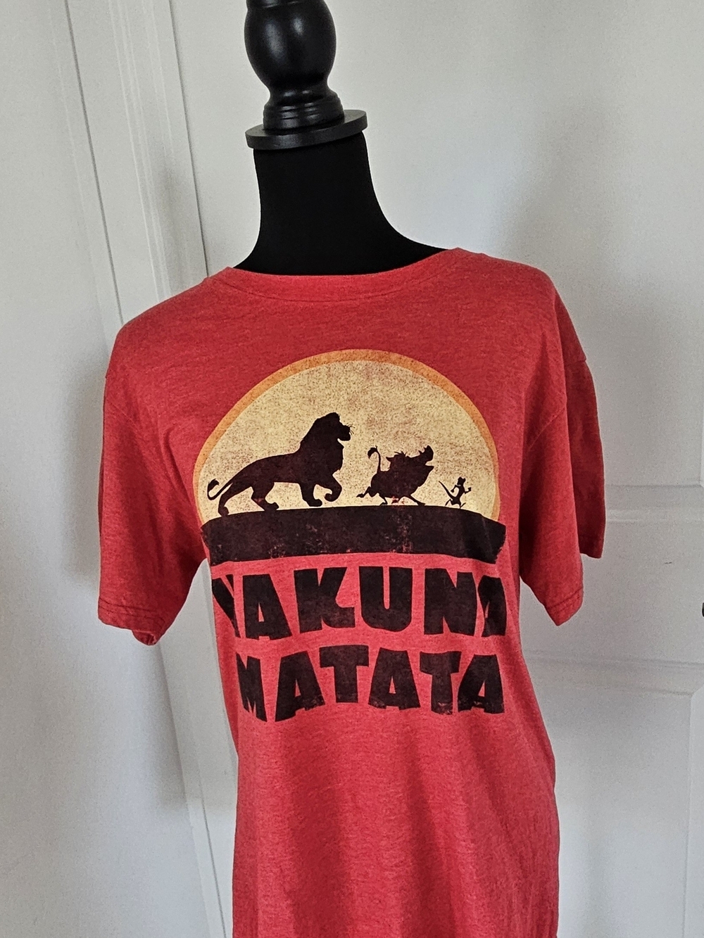 Disney Red Hakuna Matata Lion King Tee with Sunset Graphic